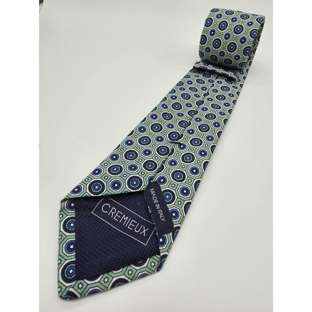 Cremieux Slim Made in Italy 100% Cotton Tie Geometric Green Blue 58